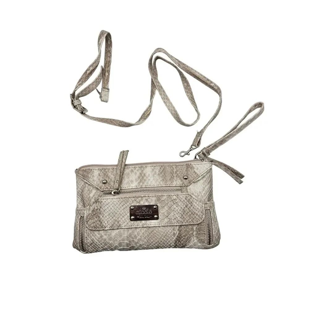 nicole by Nicole Miller Women's Crossbody Bag NWT Beige Snake Print